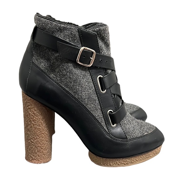 Loeffler Randall Serena Black Leather & Gray Flannel...